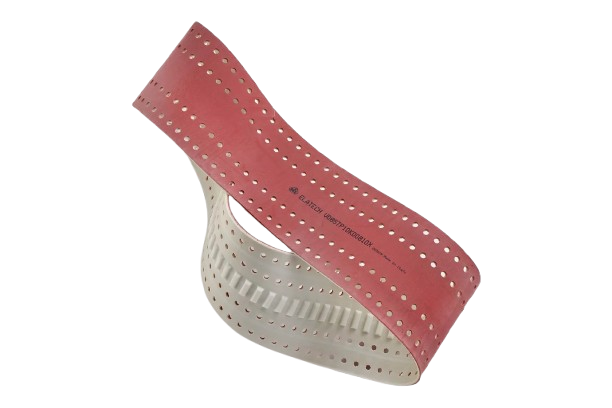 Red and white perforated vacuum timing belt